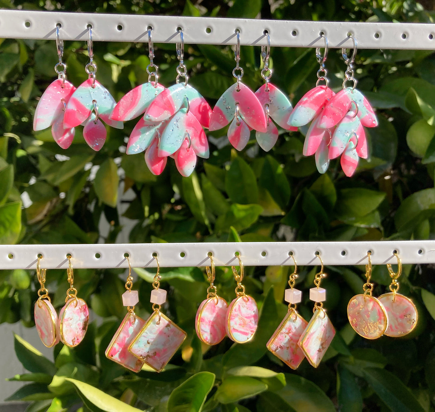 Seafoam Pink Wisteria Earrings, Handmade Polymer Clay