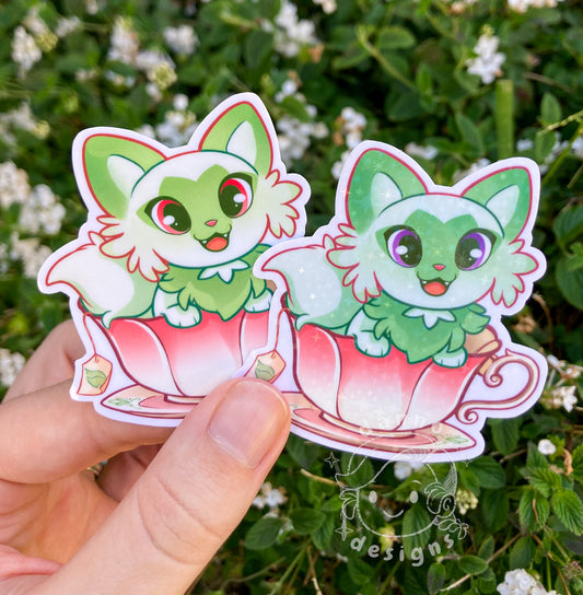 Pokemon Sprigatito "Spriga-TEA-to" Sticker - (Shiny*ver. & Sparkle)