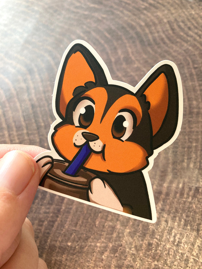 Corgi Binkus Sip Emote Matte Sticker