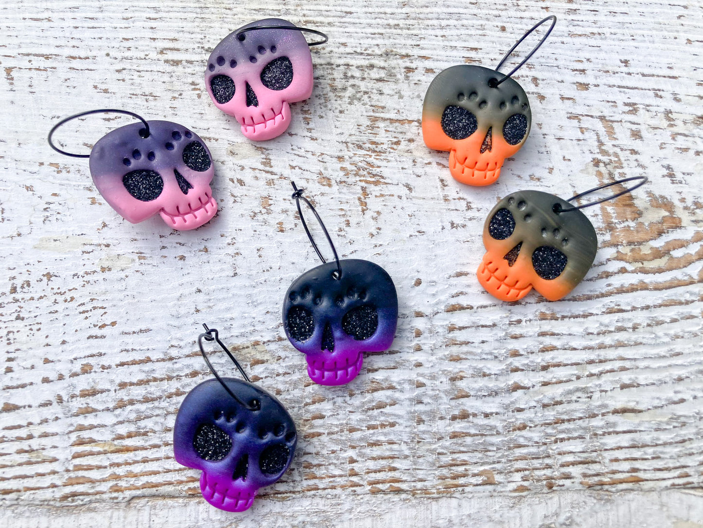 Gradient Glitter Skulls Polymer Clay Earrings | Halloween LIMITED*