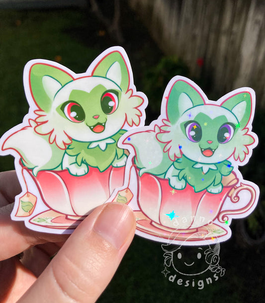Pokemon Sprigatito "Spriga-TEA-to" Sticker -  (Shiny*ver. & Sparkle)