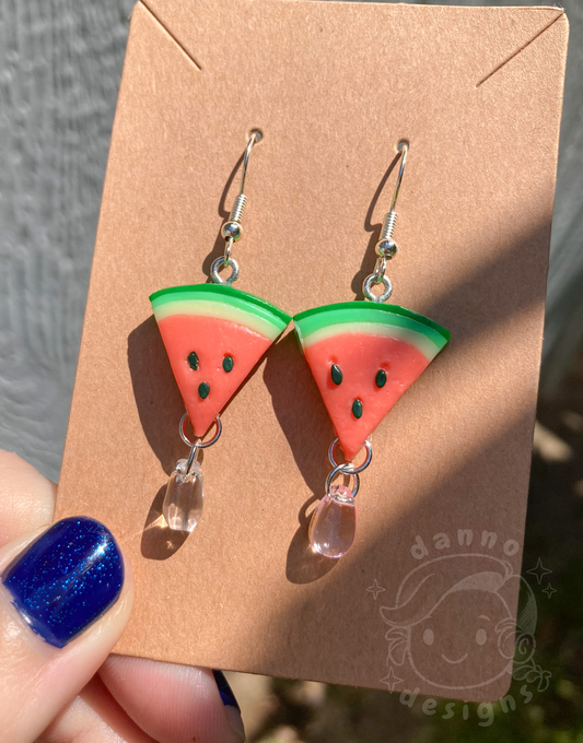 Watermelon Triangle Slice Polymer Clay (Handmade) Stainless Earrings