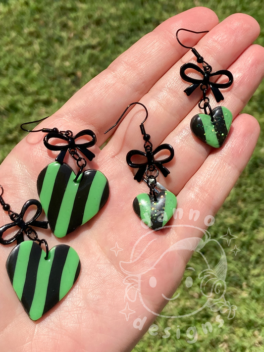 Stripey Hearts Earrings, Handmade Polymer Clay