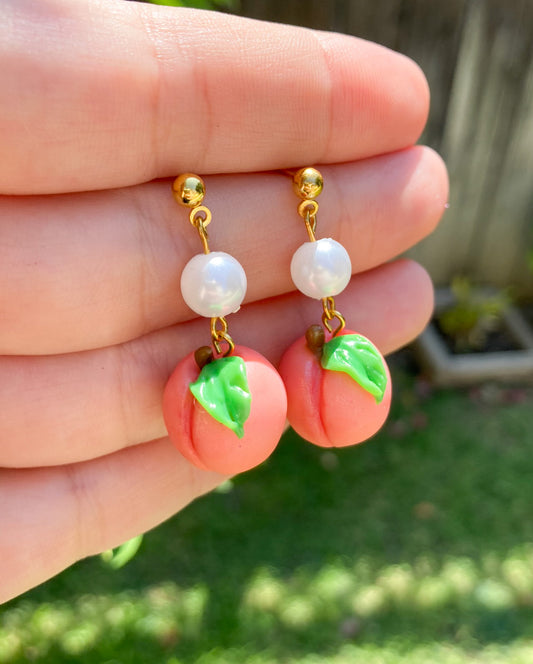 Peach Earrings, Handmade Polymer Clay