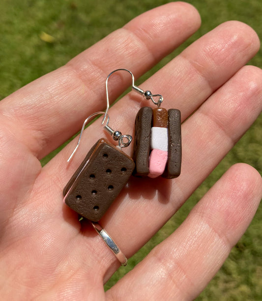 Neapolitan Ice Cream Sandwich Earrings, Handmade Polymer Clay