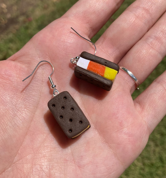 Candy Corn Ice Cream Sandwich Earrings, Handmade Polymer Clay