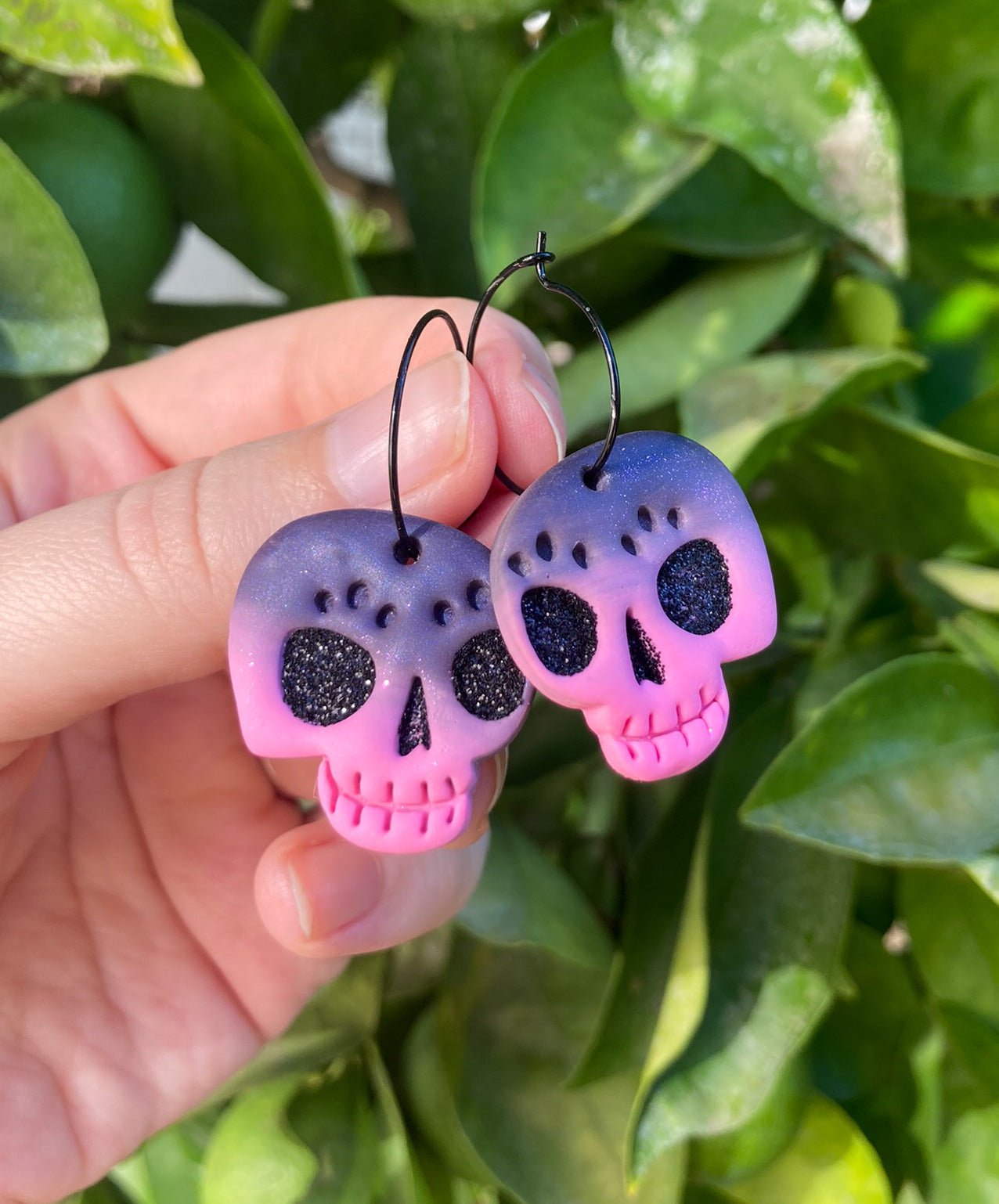 Gradient Glitter Skulls Polymer Clay Earrings | Halloween LIMITED*
