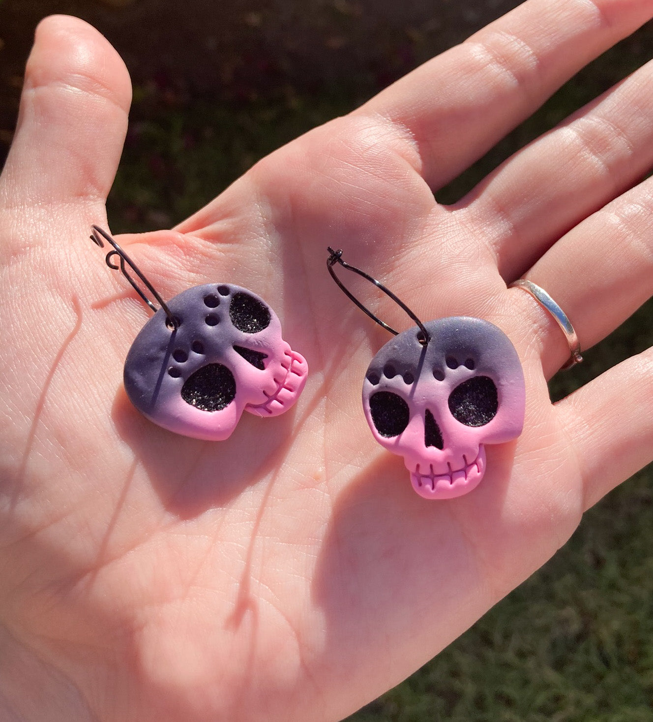 Gradient Glitter Skulls Polymer Clay Earrings | Halloween LIMITED*