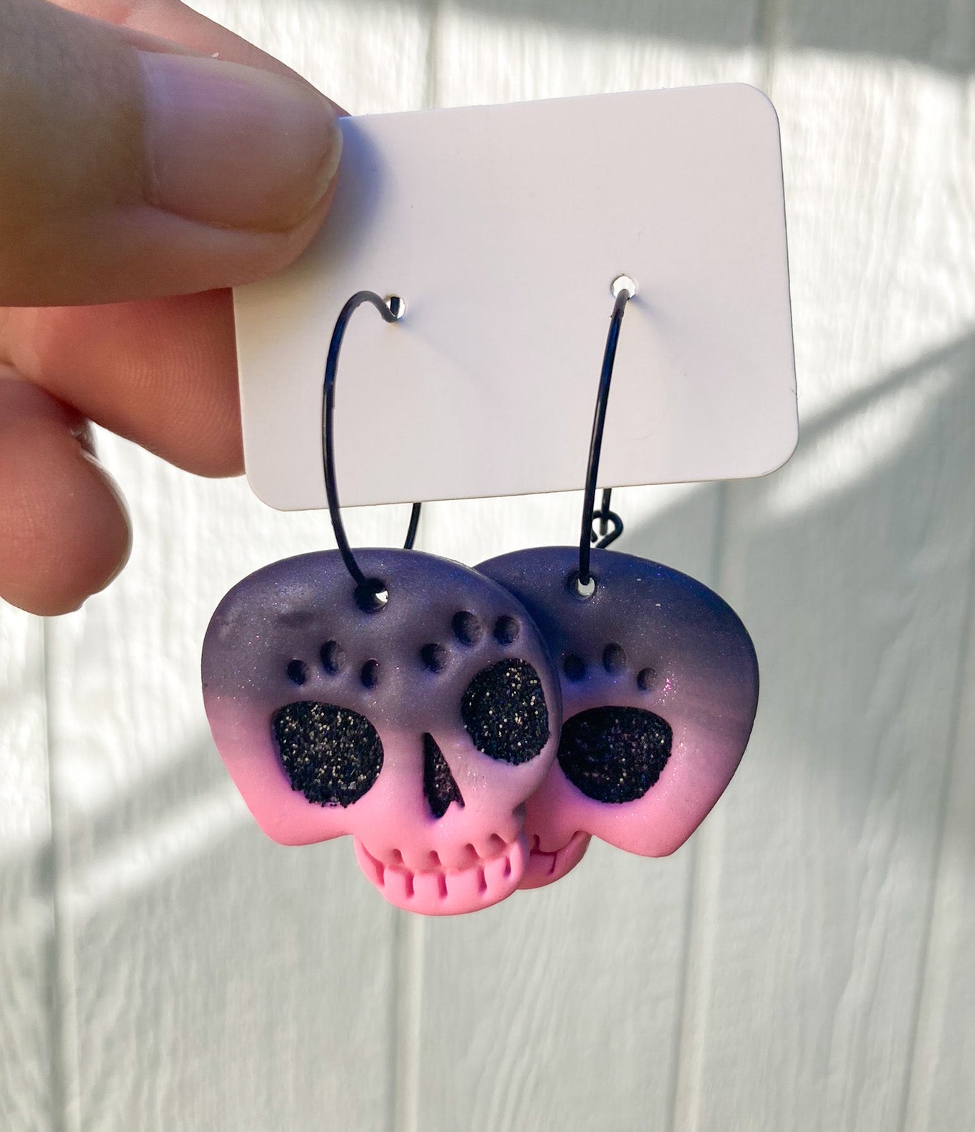 Gradient Glitter Skulls Polymer Clay Earrings | Halloween LIMITED*