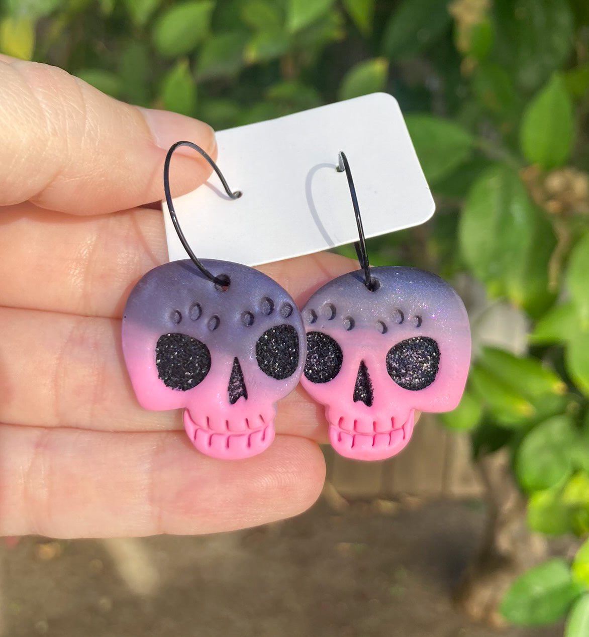 Gradient Glitter Skulls Polymer Clay Earrings | Halloween LIMITED*