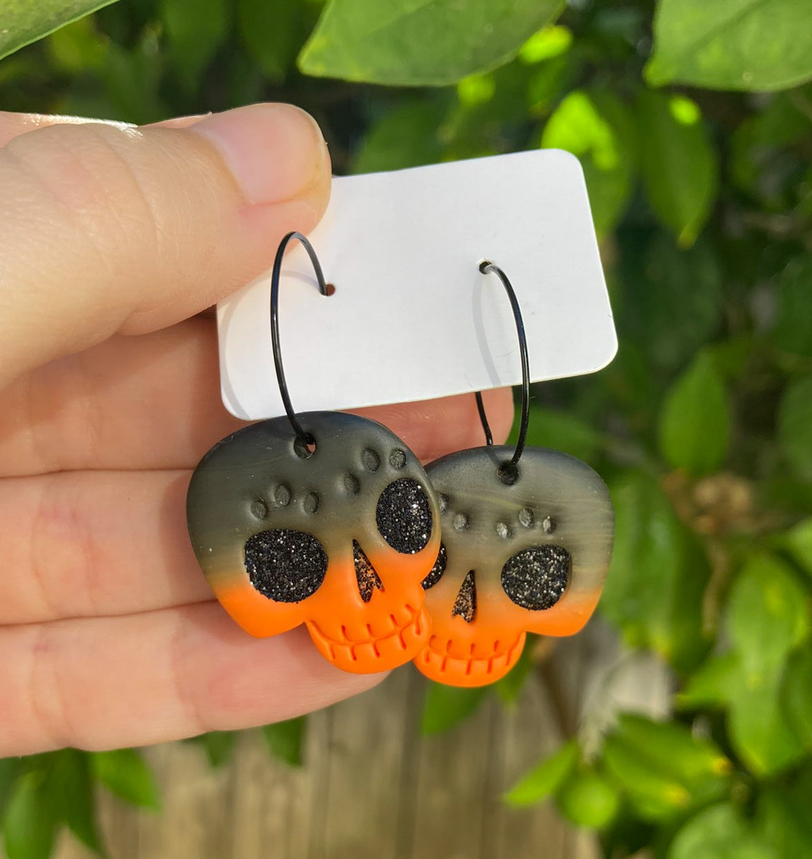 Gradient Glitter Skulls Polymer Clay Earrings | Halloween LIMITED*