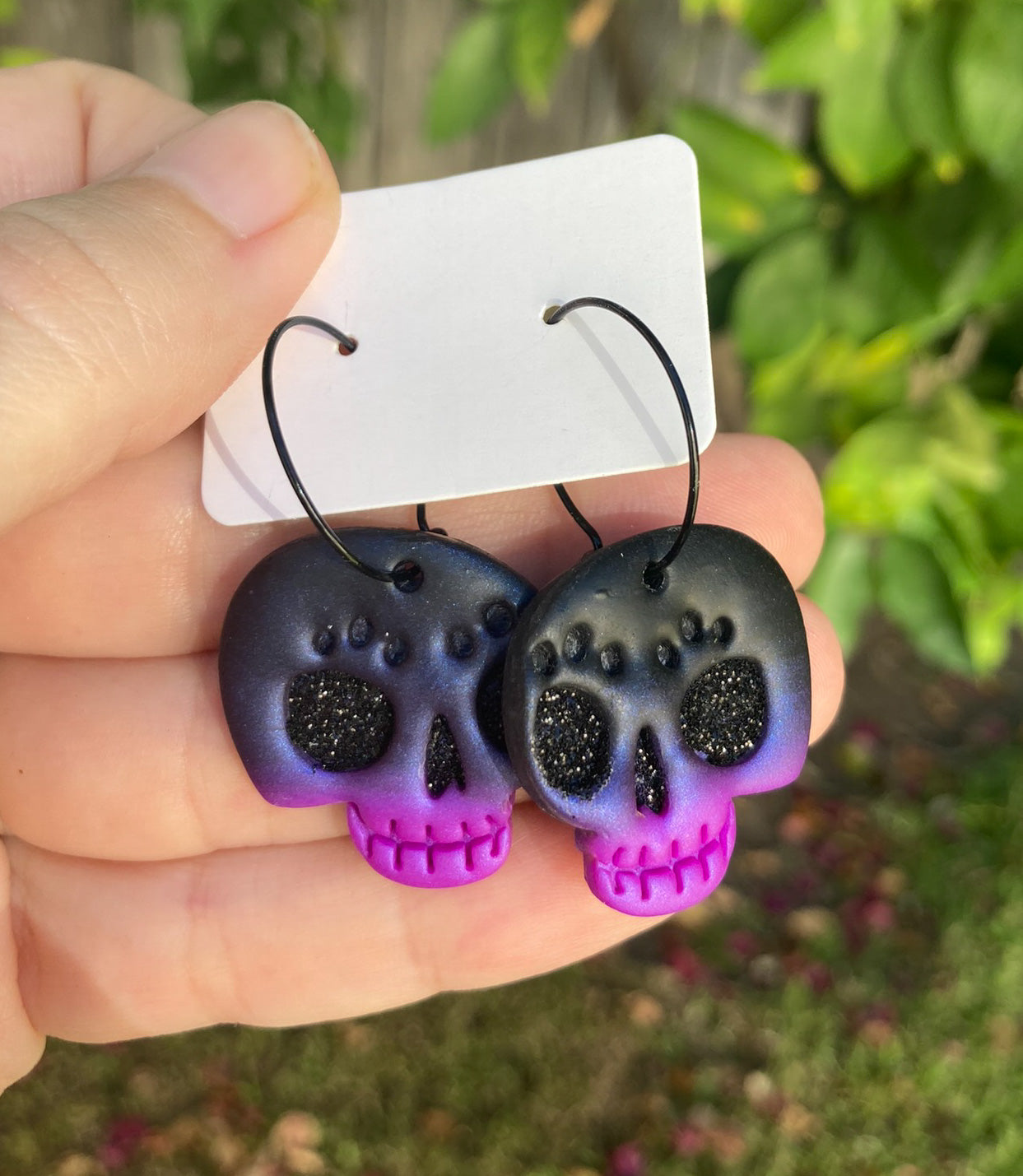 Gradient Glitter Skulls Polymer Clay Earrings | Halloween LIMITED*