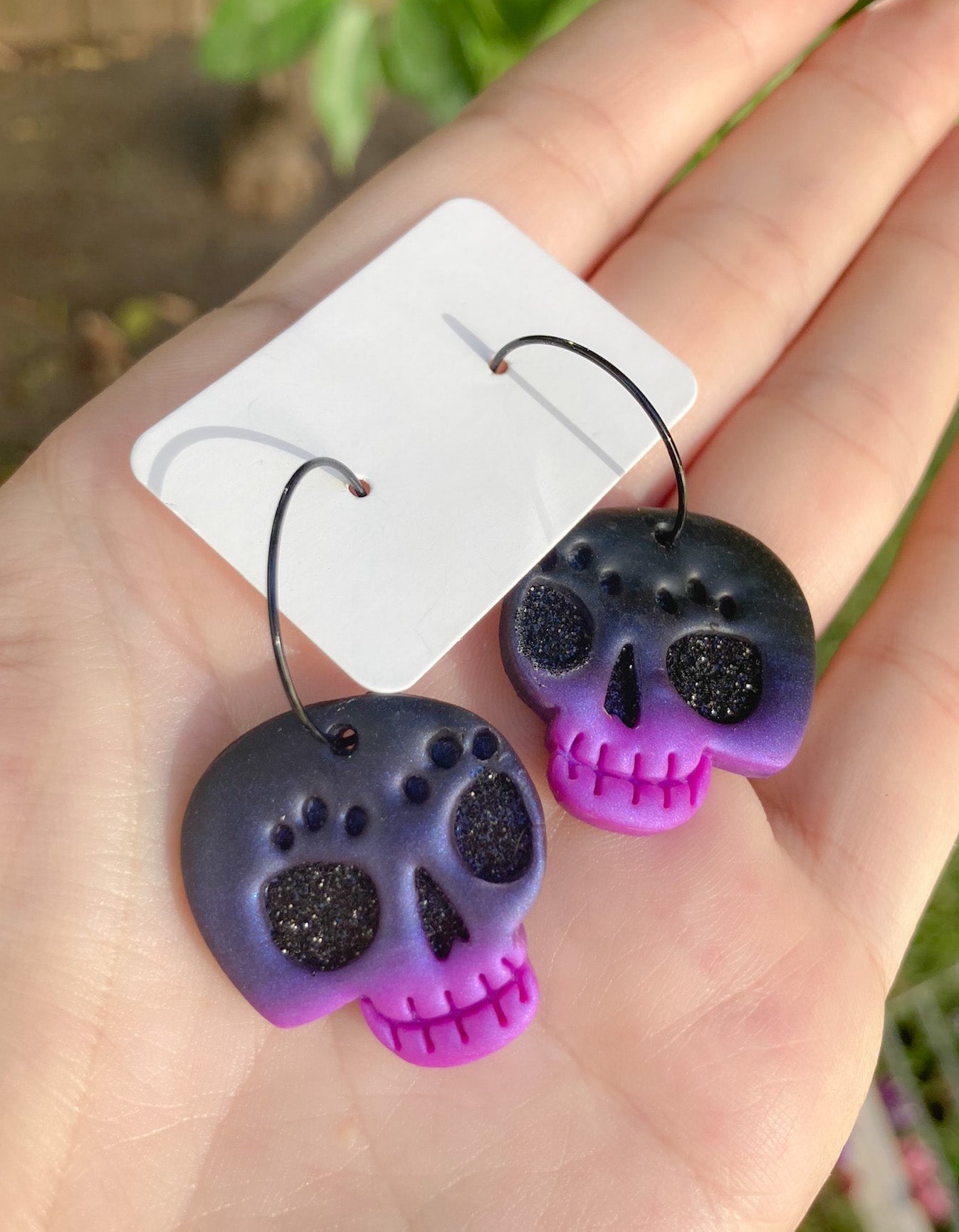 Gradient Glitter Skulls Polymer Clay Earrings | Halloween LIMITED*