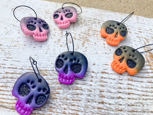 Gradient Glitter Skulls Polymer Clay Earrings | Halloween LIMITED*