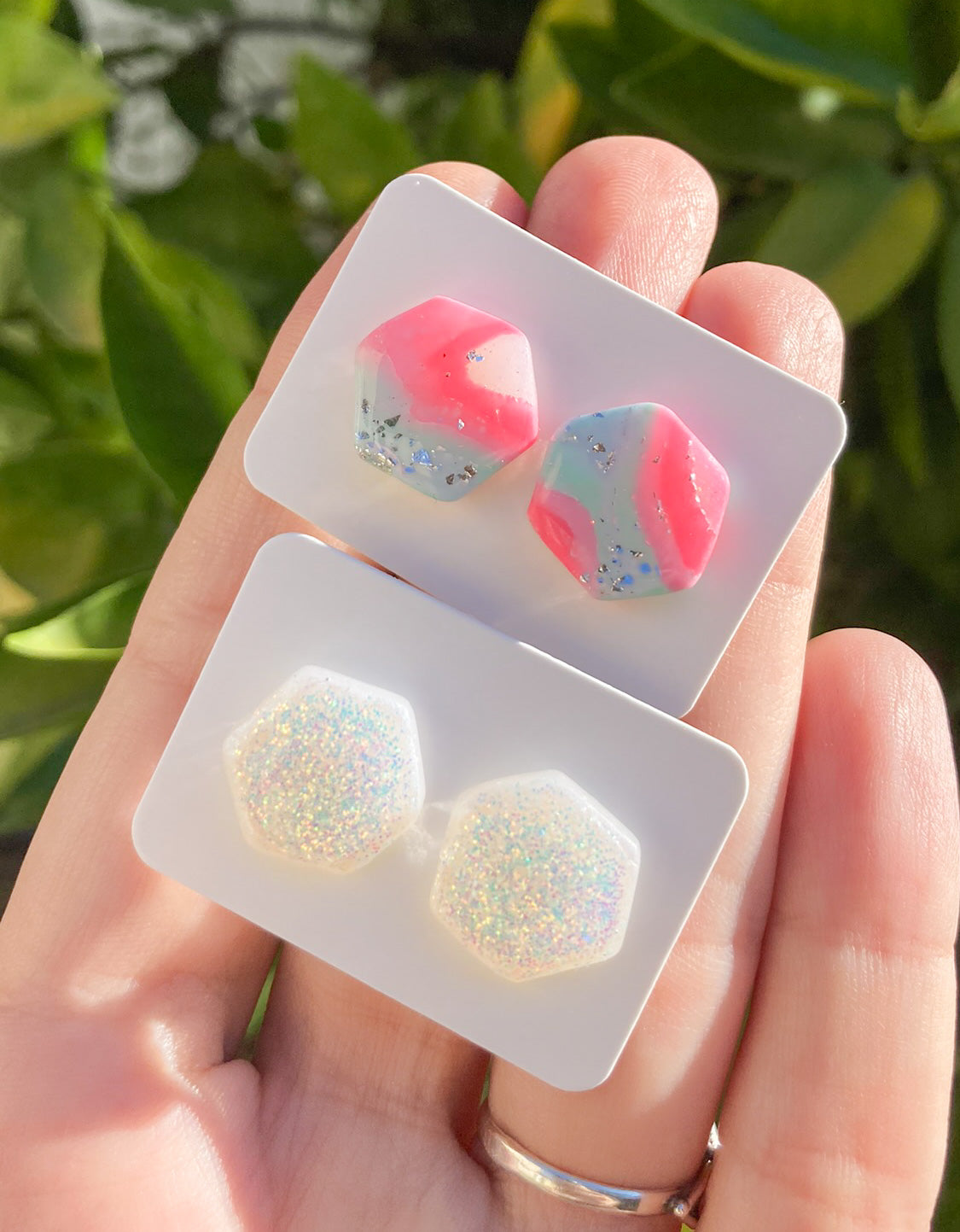 Seafoam Pink Stud Earrings, Handmade Polymer Clay