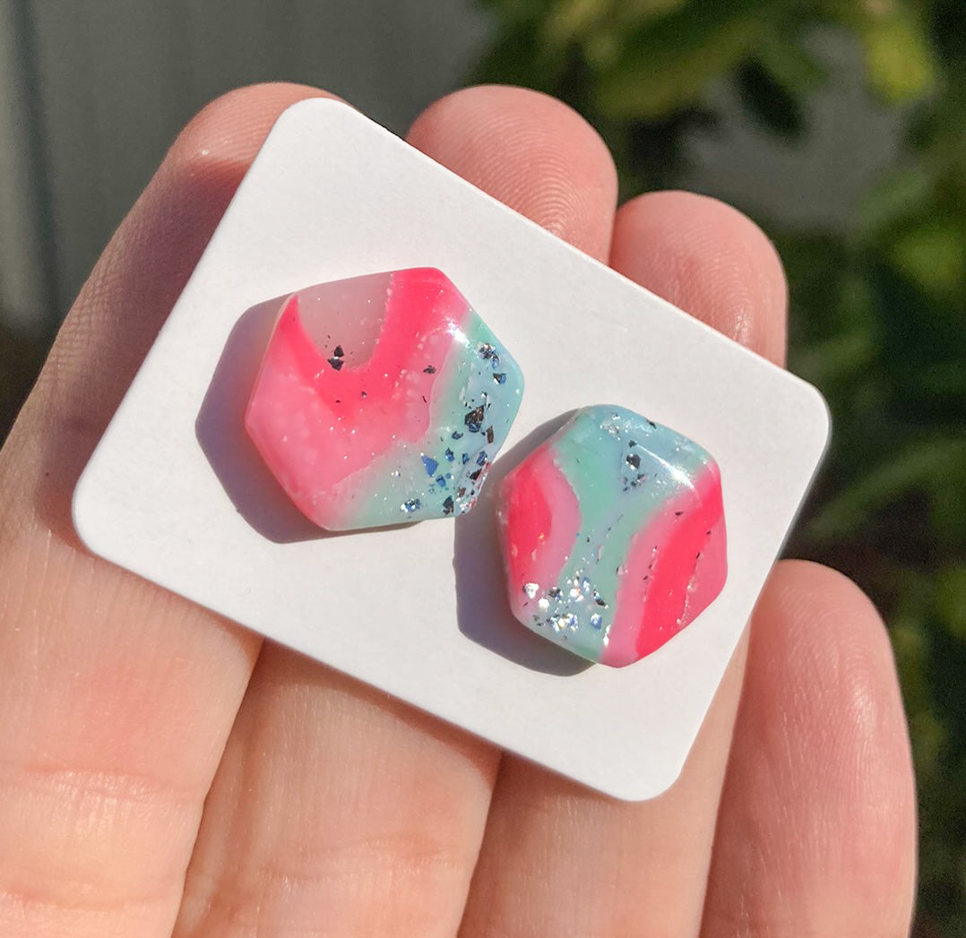 Seafoam Pink Stud Earrings, Handmade Polymer Clay