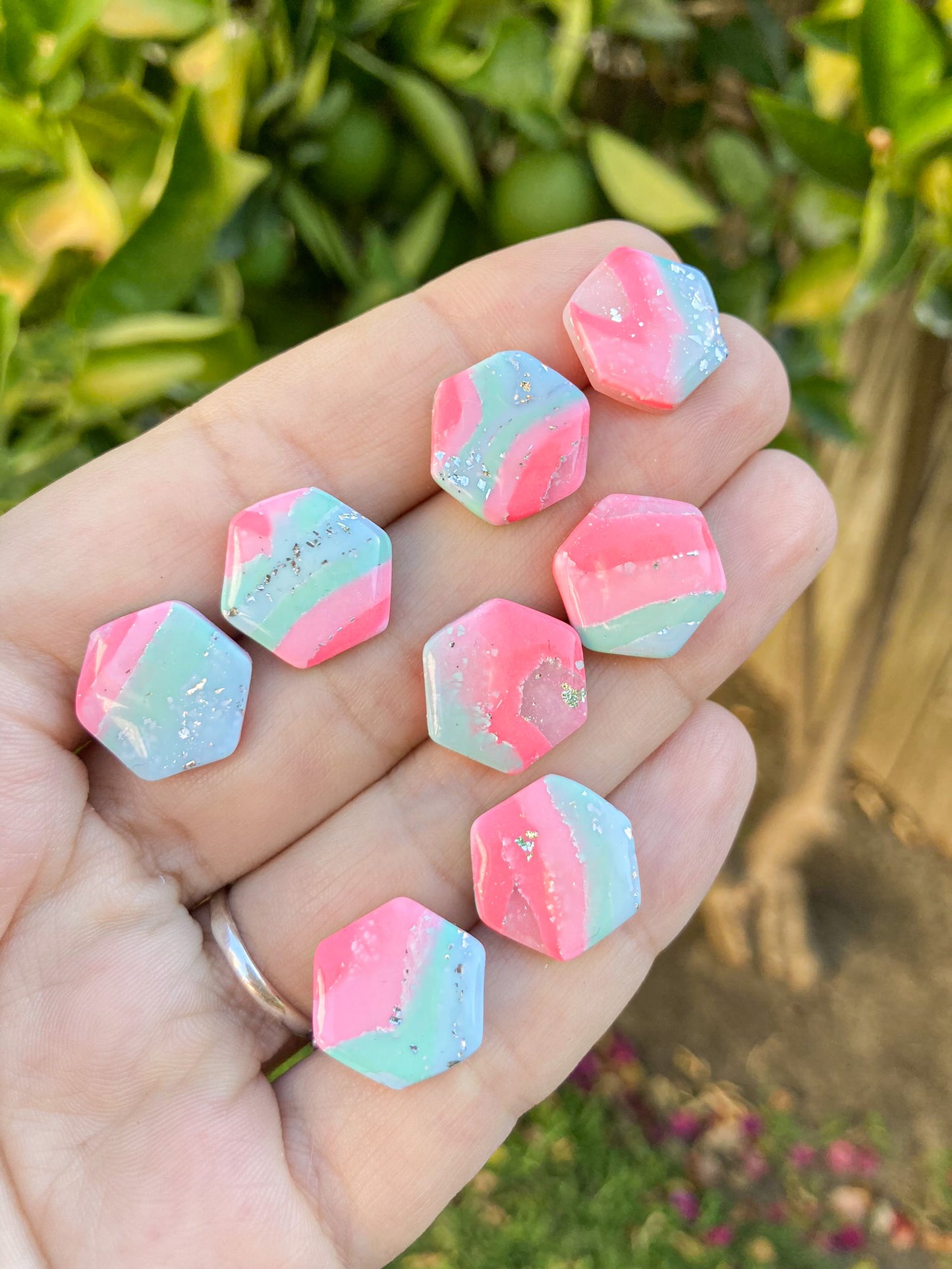 Seafoam Pink Stud Earrings, Handmade Polymer Clay