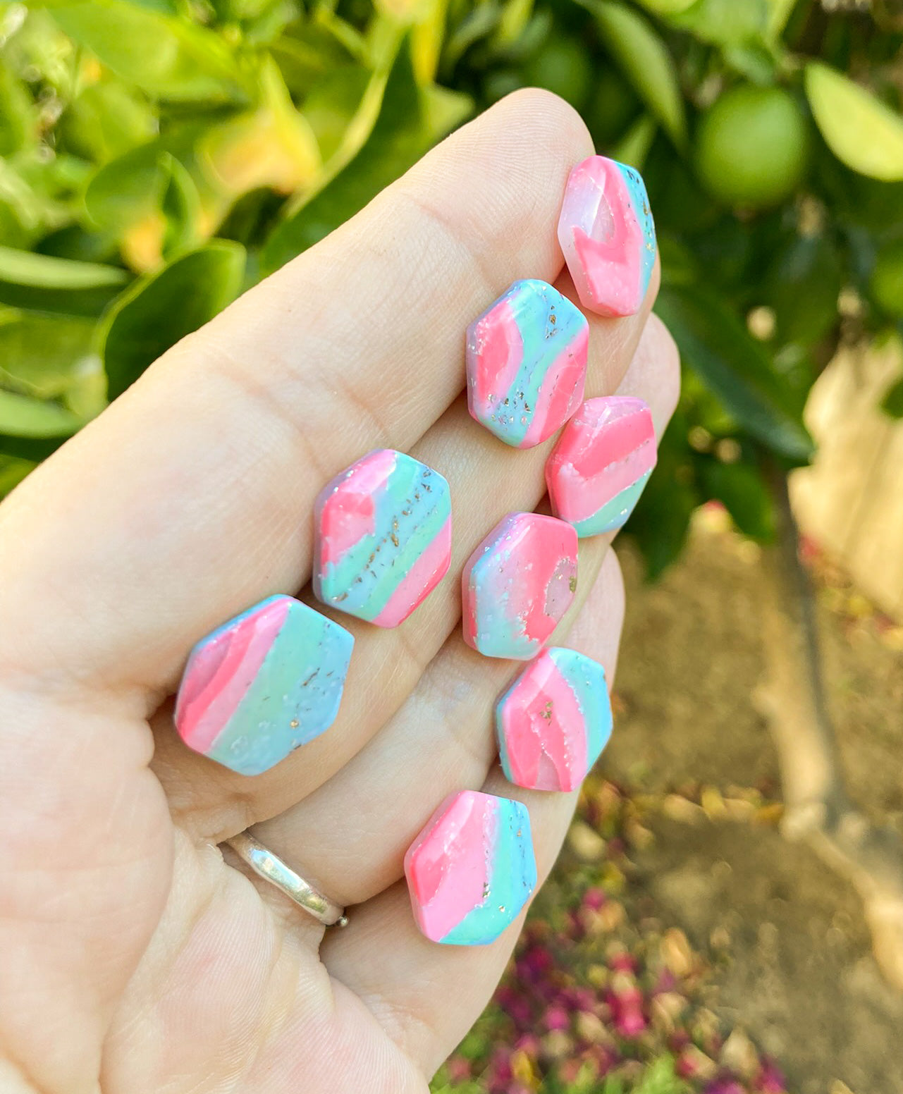 Seafoam Pink Stud Earrings, Handmade Polymer Clay