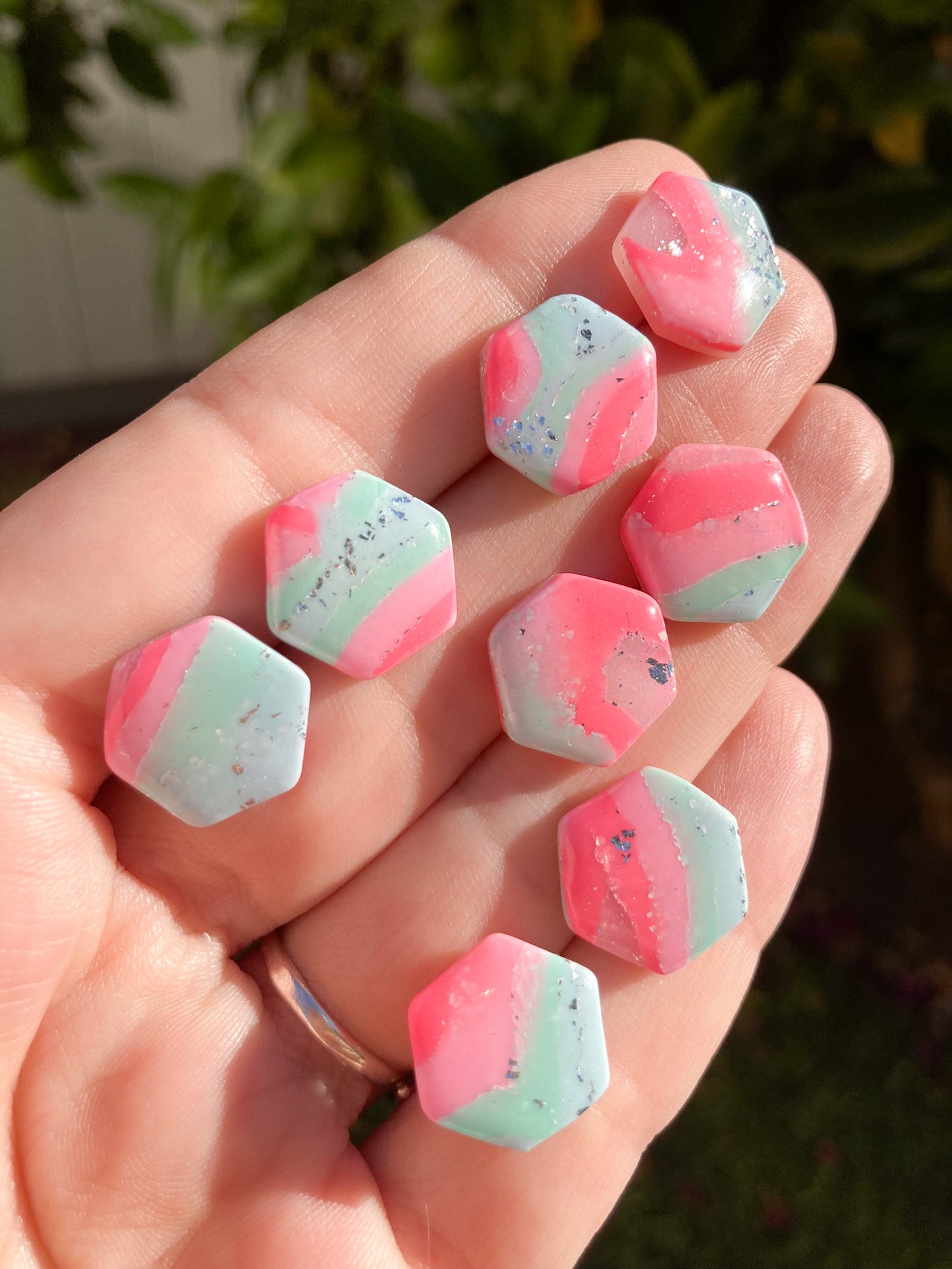 Seafoam Pink Stud Earrings, Handmade Polymer Clay