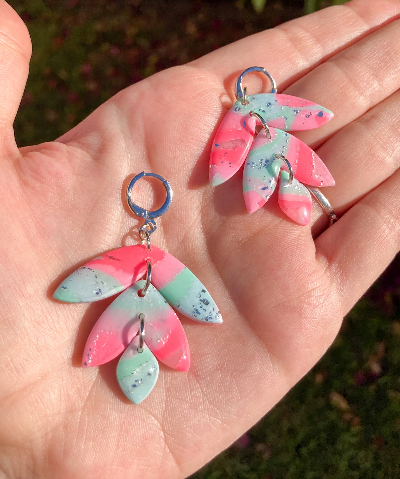 Seafoam Pink Wisteria Earrings, Handmade Polymer Clay