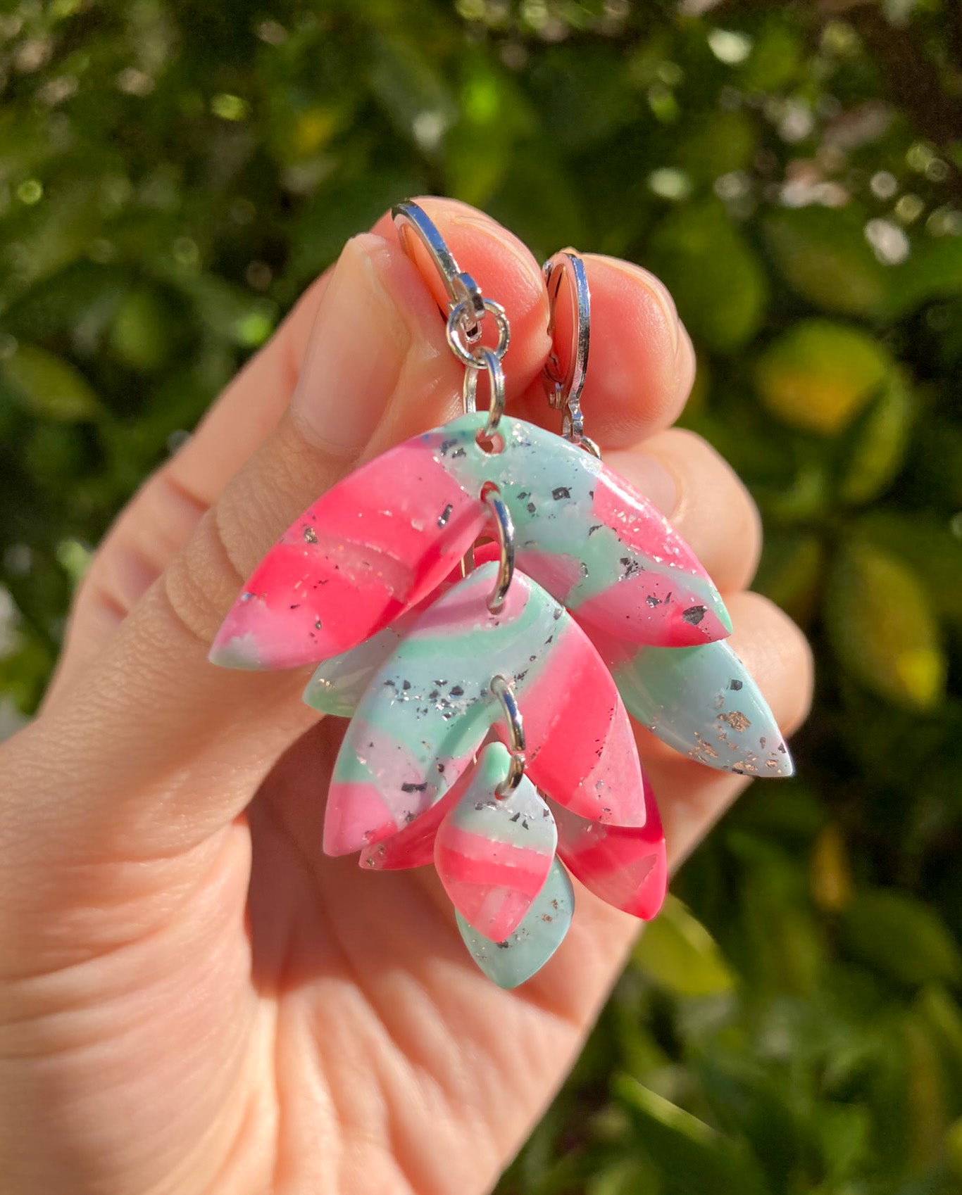 Seafoam Pink Wisteria Earrings, Handmade Polymer Clay