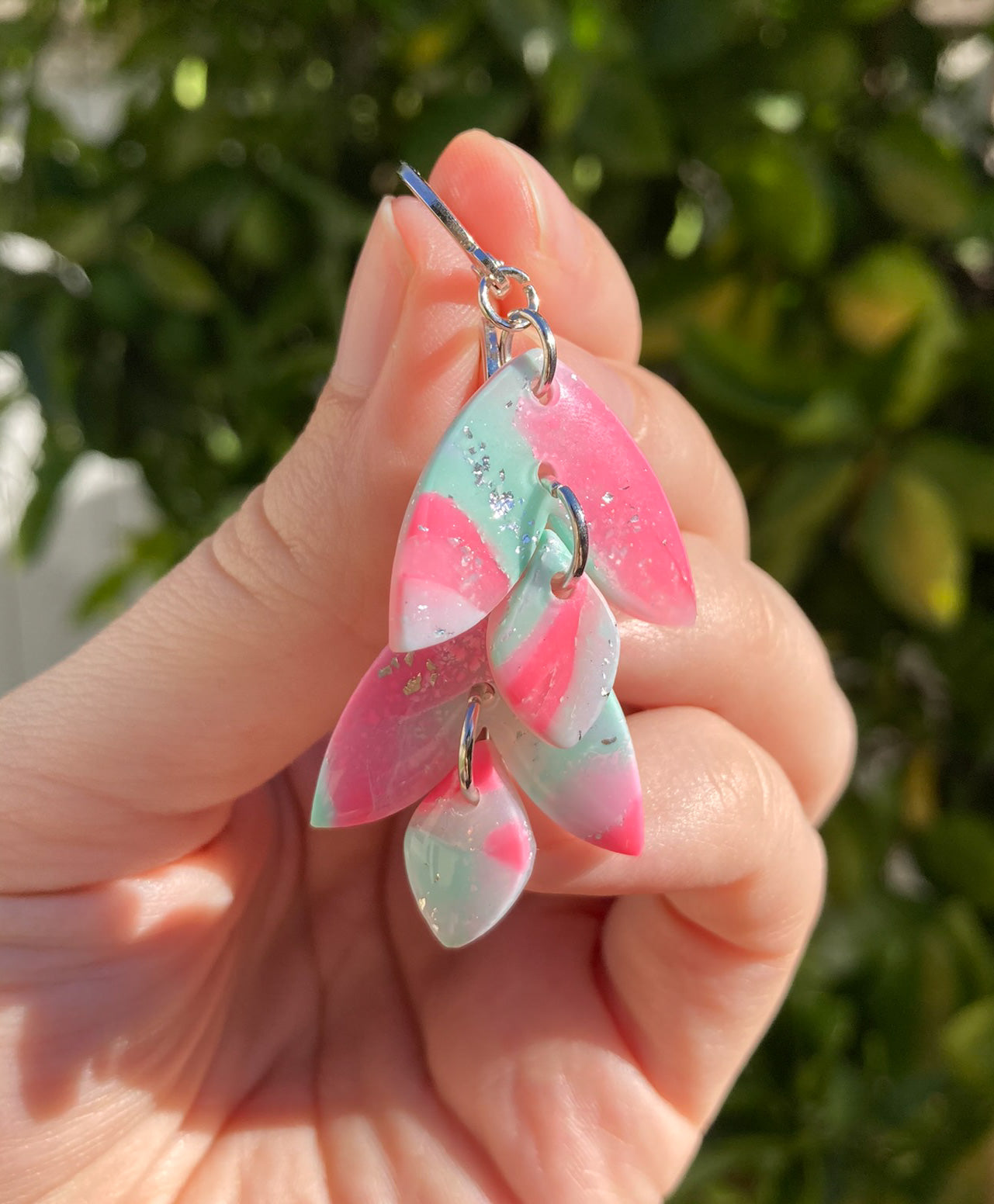 Seafoam Pink Wisteria Earrings, Handmade Polymer Clay