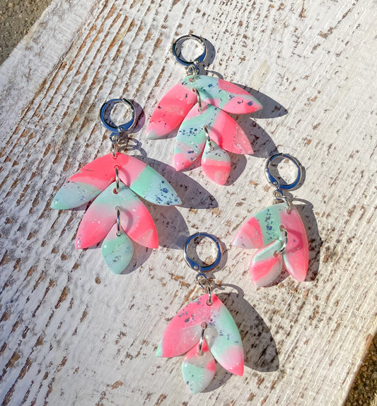 Seafoam Pink Wisteria Earrings, Handmade Polymer Clay