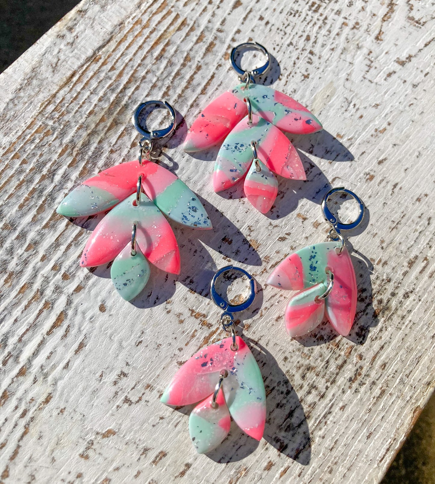 Seafoam Pink Wisteria Earrings, Handmade Polymer Clay