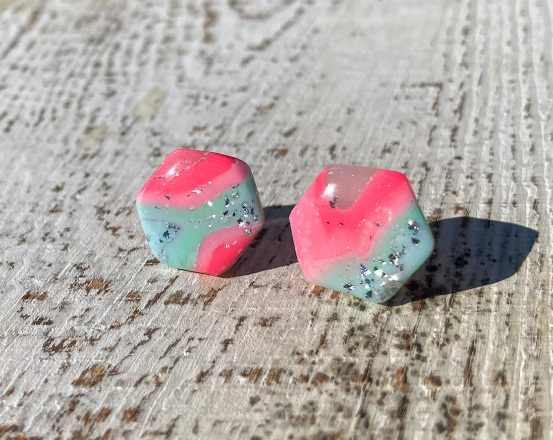 Seafoam Pink Stud Earrings, Handmade Polymer Clay