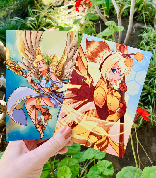 Overwatch Mercy, Winged Victory + Bumblebee  (Postcard, Mini Print) 4" x 6" (Select)